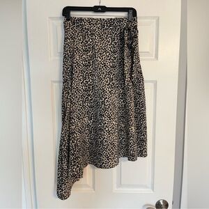 NINE WEST Leopard Print Midi Maxi A-Line Asymmetric Skirt with Tie Waist